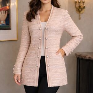 St. John Evening Blush Santana Knit Blazer – Swarovski Crystal Buttons –US made